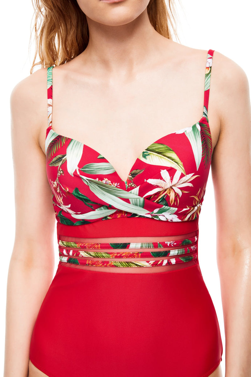 One-piece swimwear Avila Tropical Floral Print red color