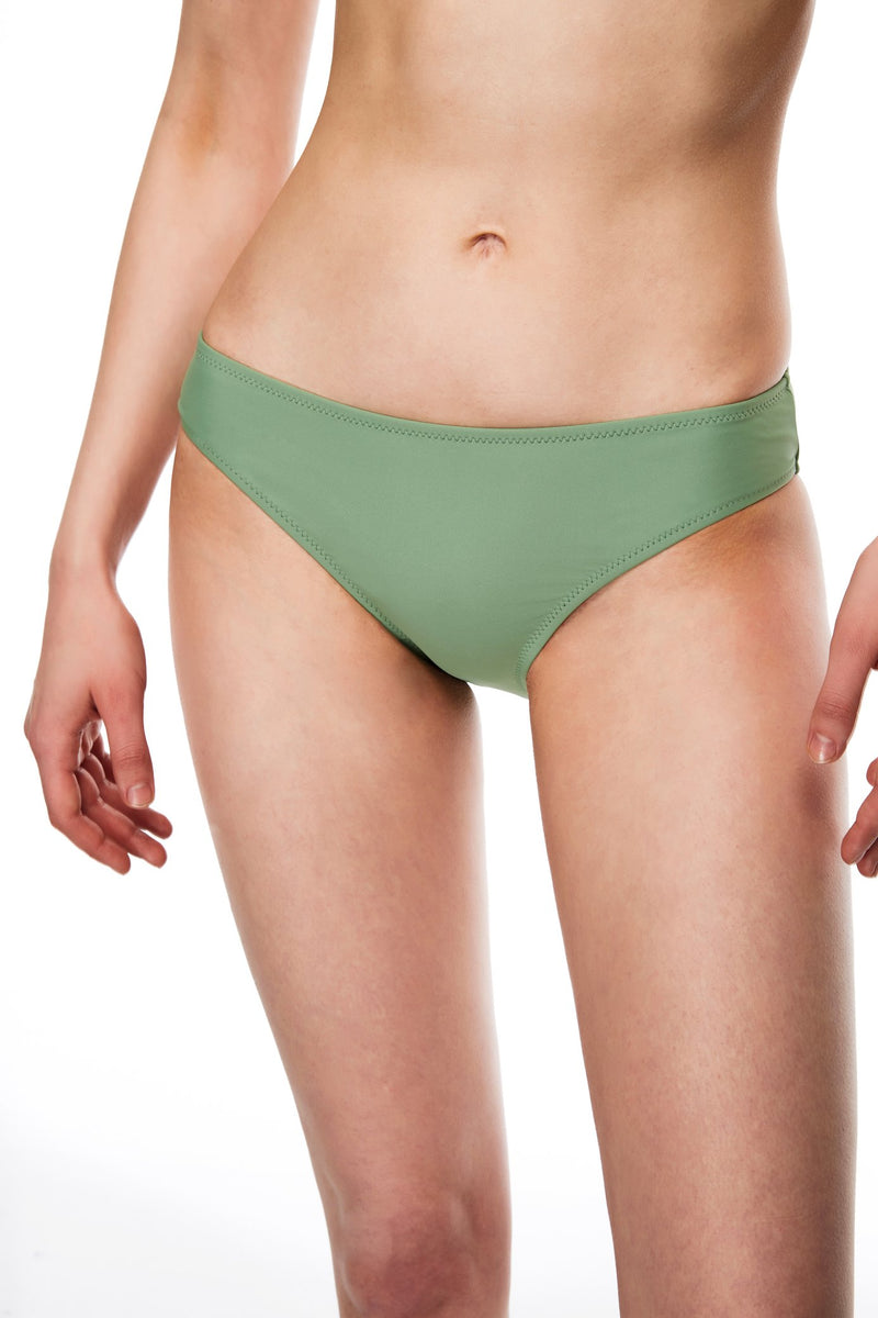 Santa Monica ruffle tie front bikini bottom green color front view