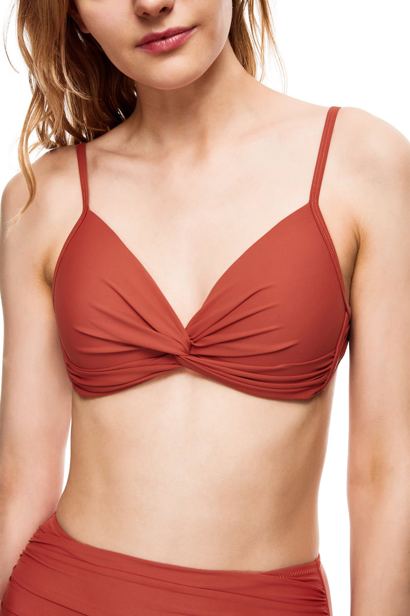 Seal front knot push up triangle bikini top red color front view