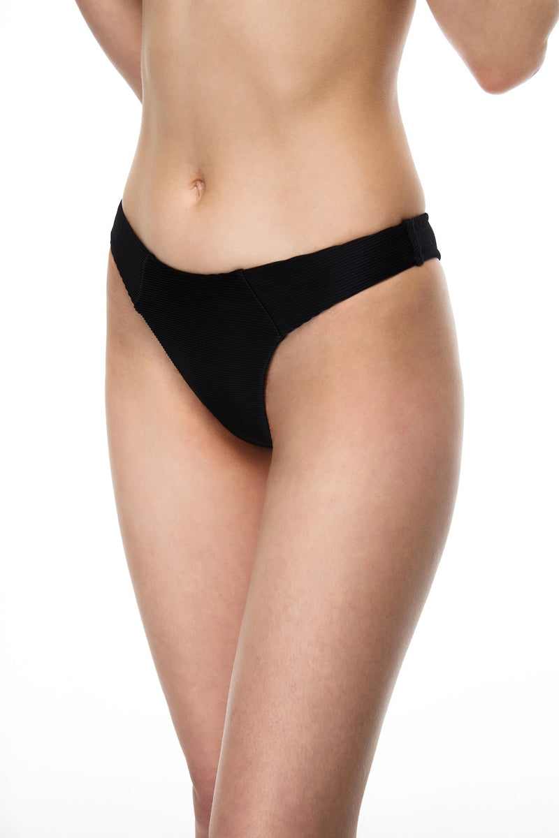 New Port ribbed knit underwired bikini bottom black color front view