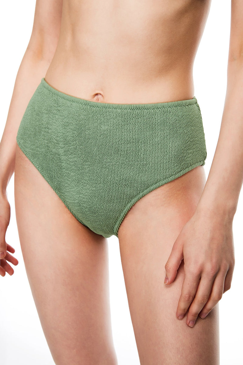 Laguna bow-style bandeau bikini bottom green color close view